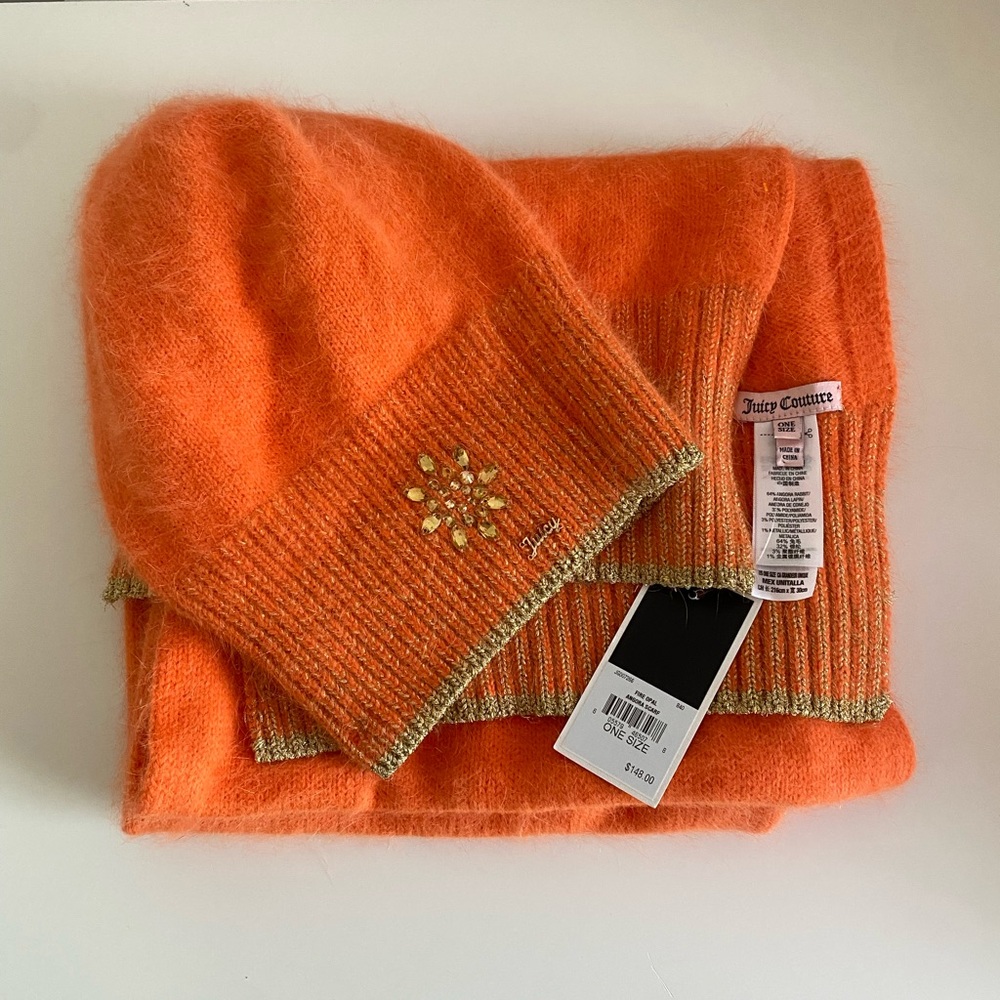 Juicy Couture Orange Knit Beanie and Scarf Set